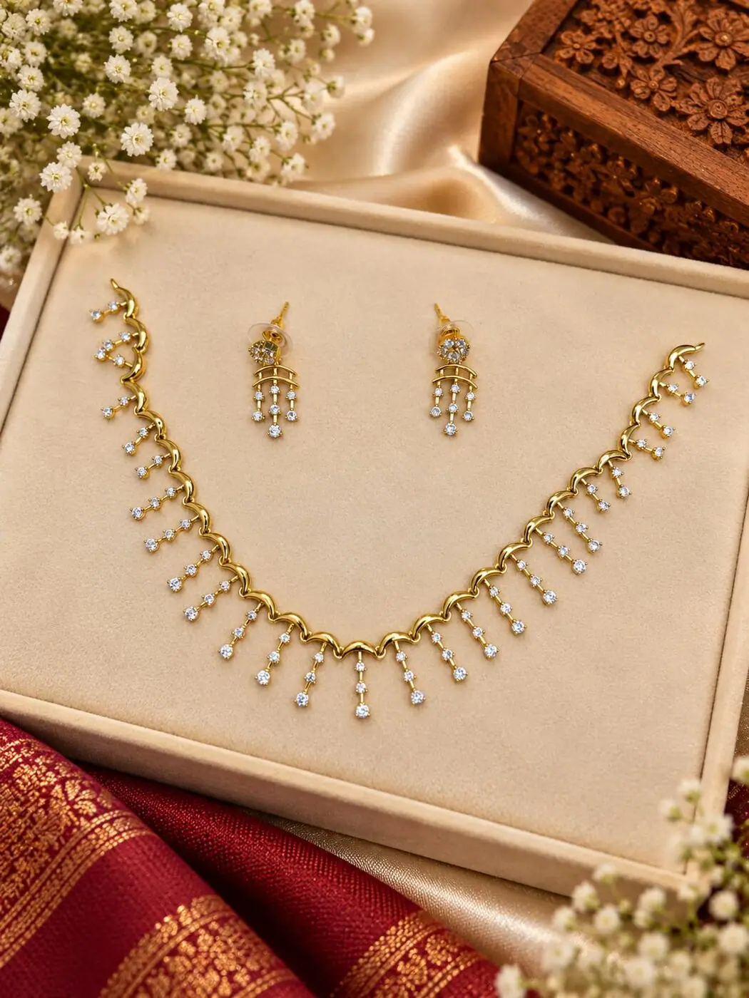 Kanaka Stone Drop Necklace Set, photographed on a display stand